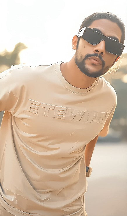 Etewian Beige Embossed T-shirt