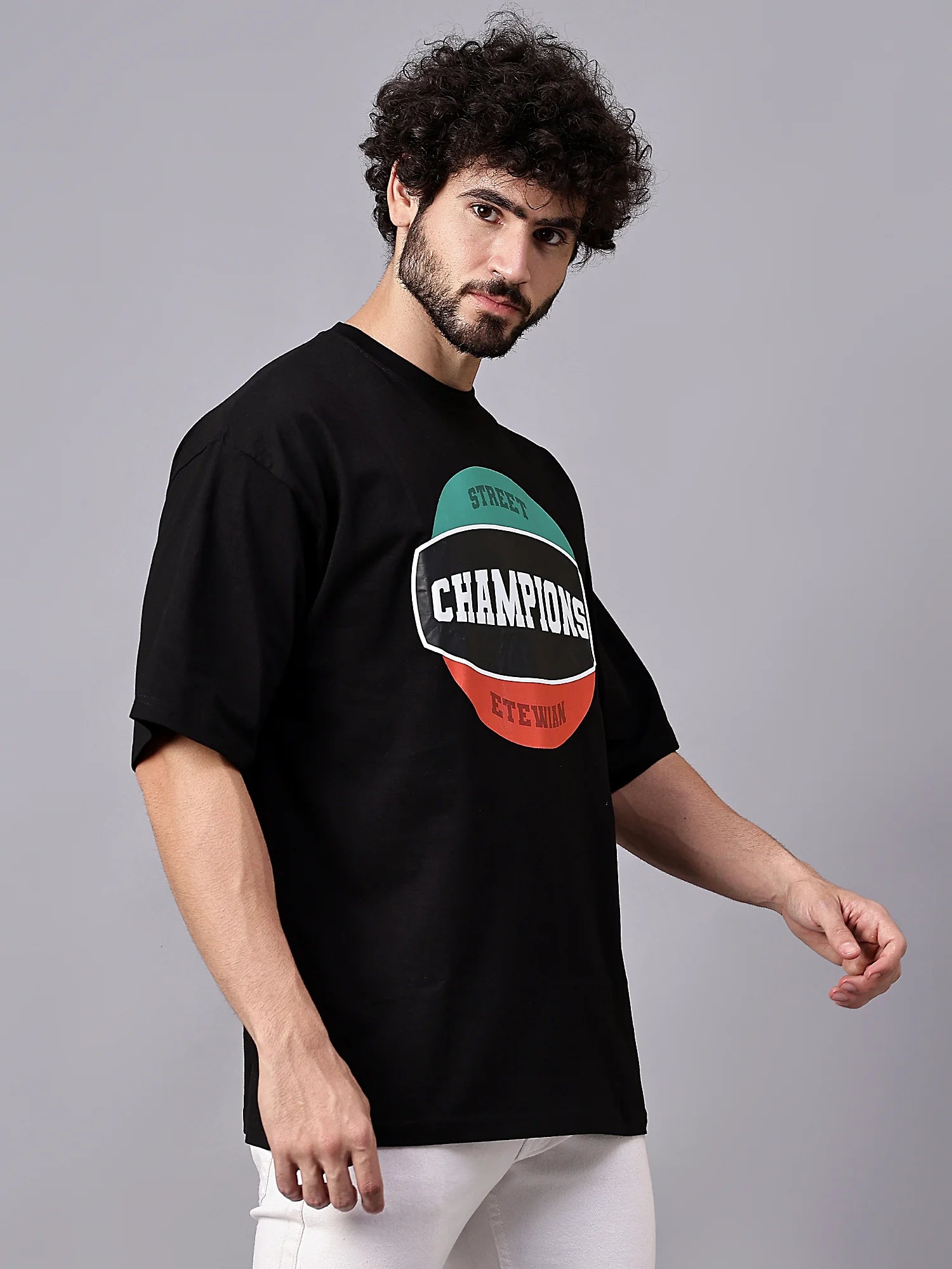 Etewian Champions Graphic Print Oversized T-shirt