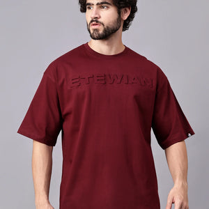 Etewian Burgundy Embossed Oversized T-shirt - Etewian 