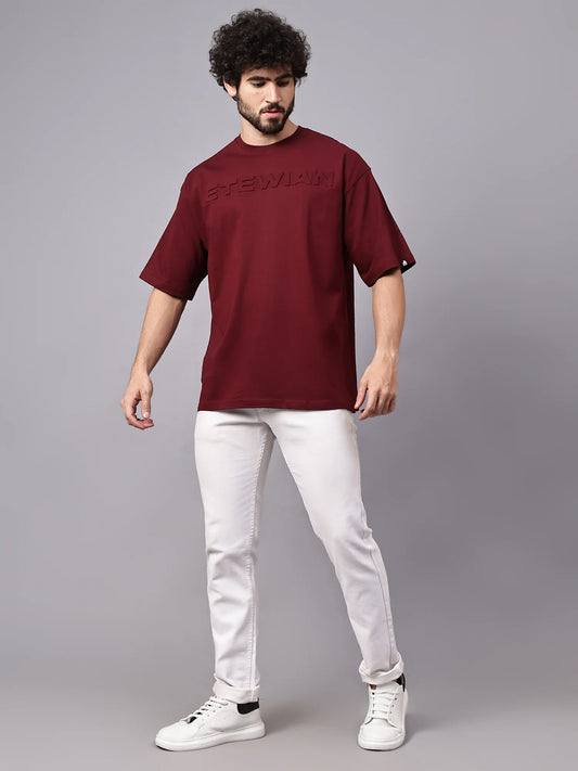 Etewian Burgundy Embossed Oversized T-shirt - Etewian 