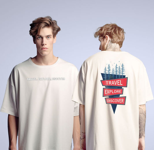 Etewian Travel Graphic Print Off White Oversized T-shirt - Etewian 