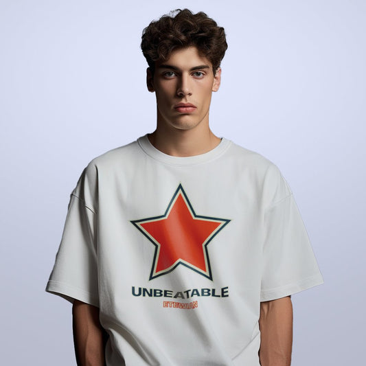 Etewian Unbeatable Graphic Print Off White Oversized T-shirt - Etewian 